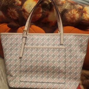 Tory Burch! Elegant Patterned Pink Tote Bag With Strap New! Without Tags